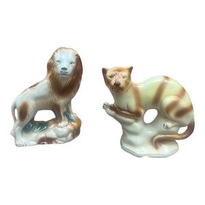 MCM Lion and Leopard Ceramic Figurines from Brazil